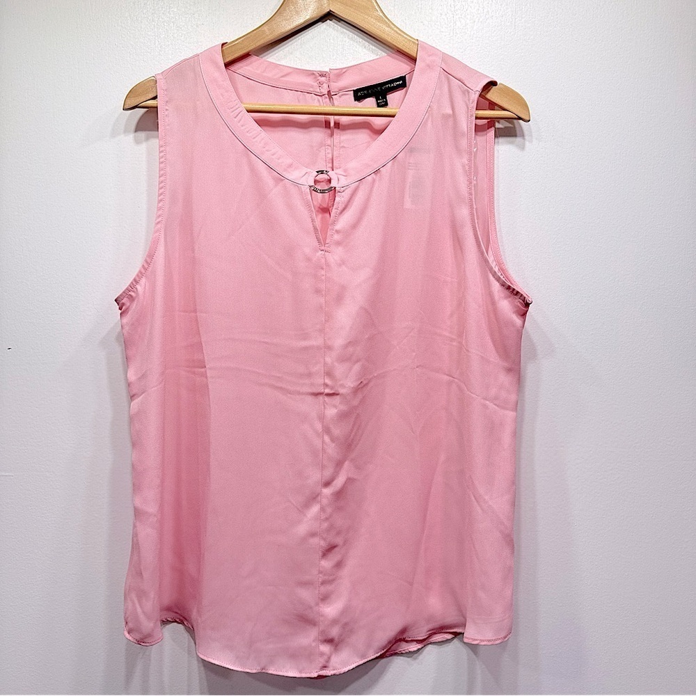 Adrienne Vittadini Pink Sleeveless Semi Sheer Blouse with Silver Metal Keyhole